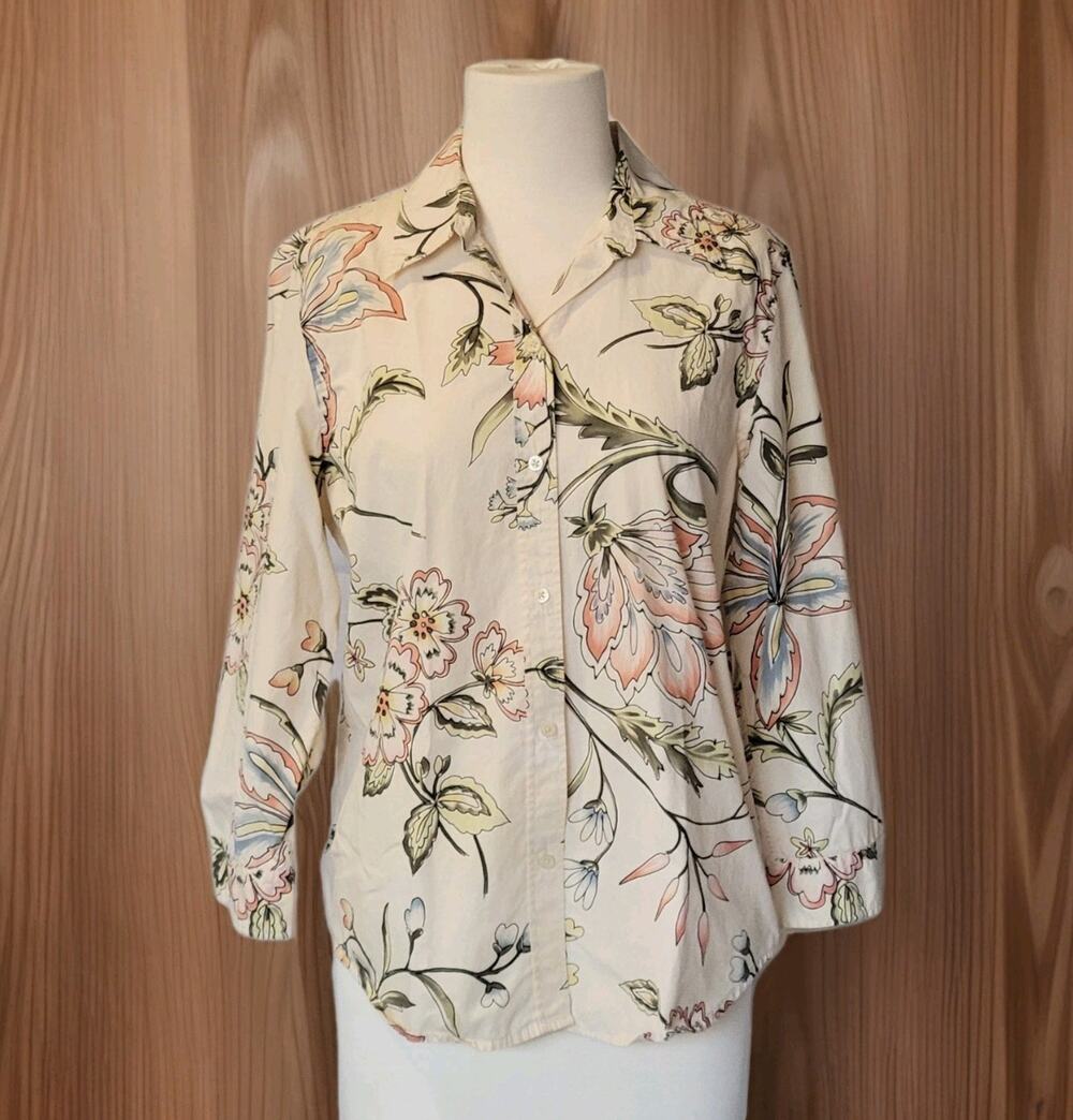 Ralph Lauren Sz Medium Beautiful Cotton Mu Casa Floral Blouse Shirt Top